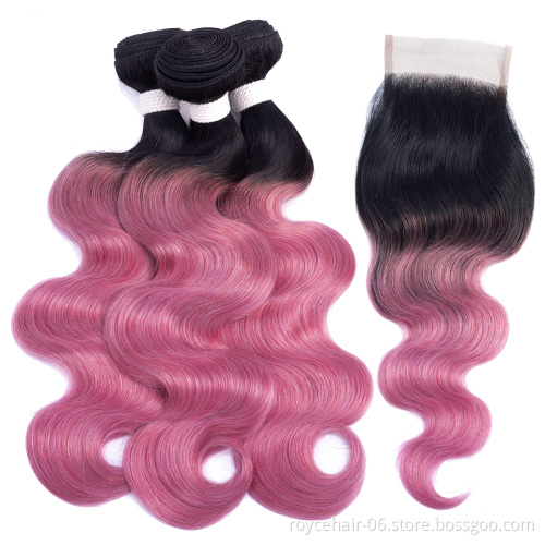 Royce 10A 11A Grade Unprocessed Virgin Cuticle Aligned Hair Ombre Colors Brazilian Hair bundles with Closure
